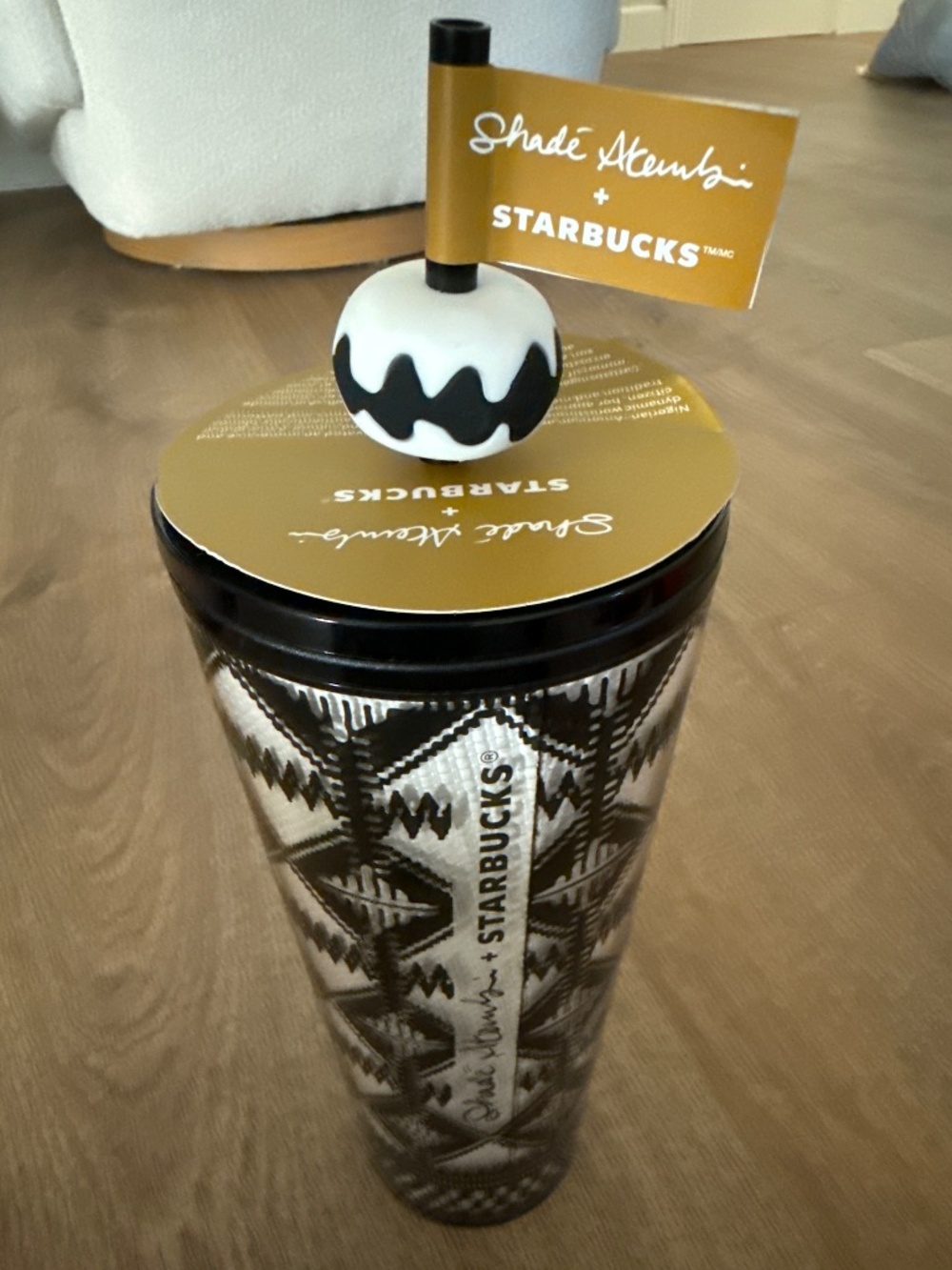 Starbucks + Shade Akanbi 24oz Tumbler Black & White Straw Silicone Topper New